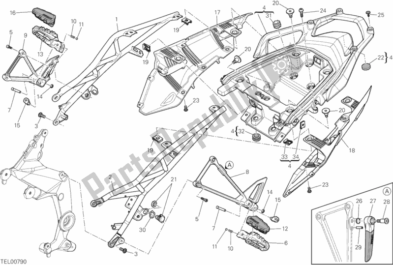 All parts for the Rear Frame Comp. Of the Ducati Multistrada 1200 S Touring Brasil 2015